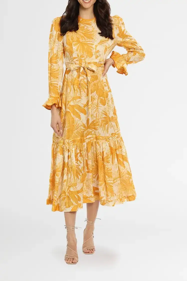 Zimmermann Mae Frill Midi Dress Yellow Size 12 AU - Image 1