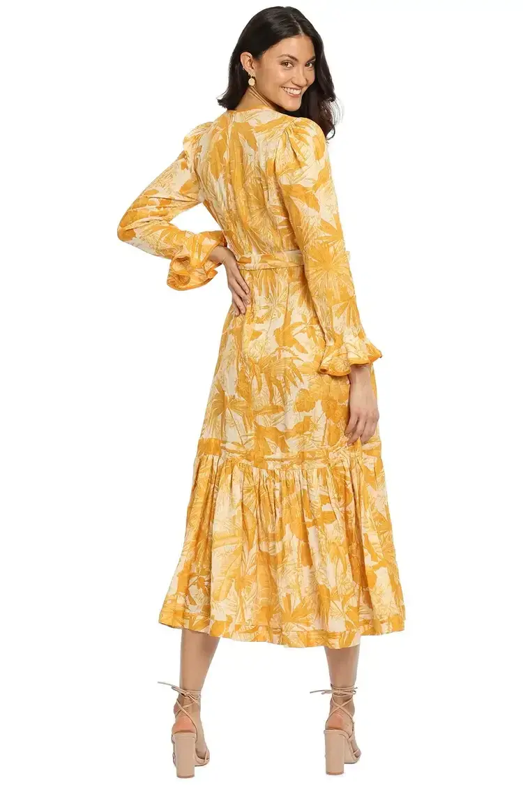 Zimmermann Mae Frill Midi Dress Yellow Size 12 AU - Image 3
