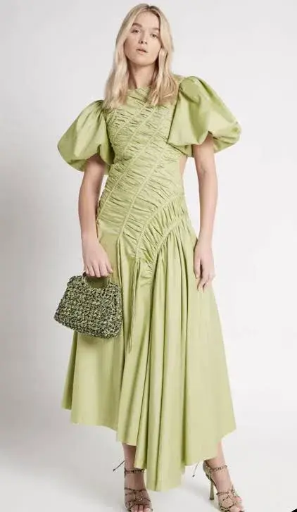 AJE Siren Drawstring Midi Dress Green Size 6 - Image 2