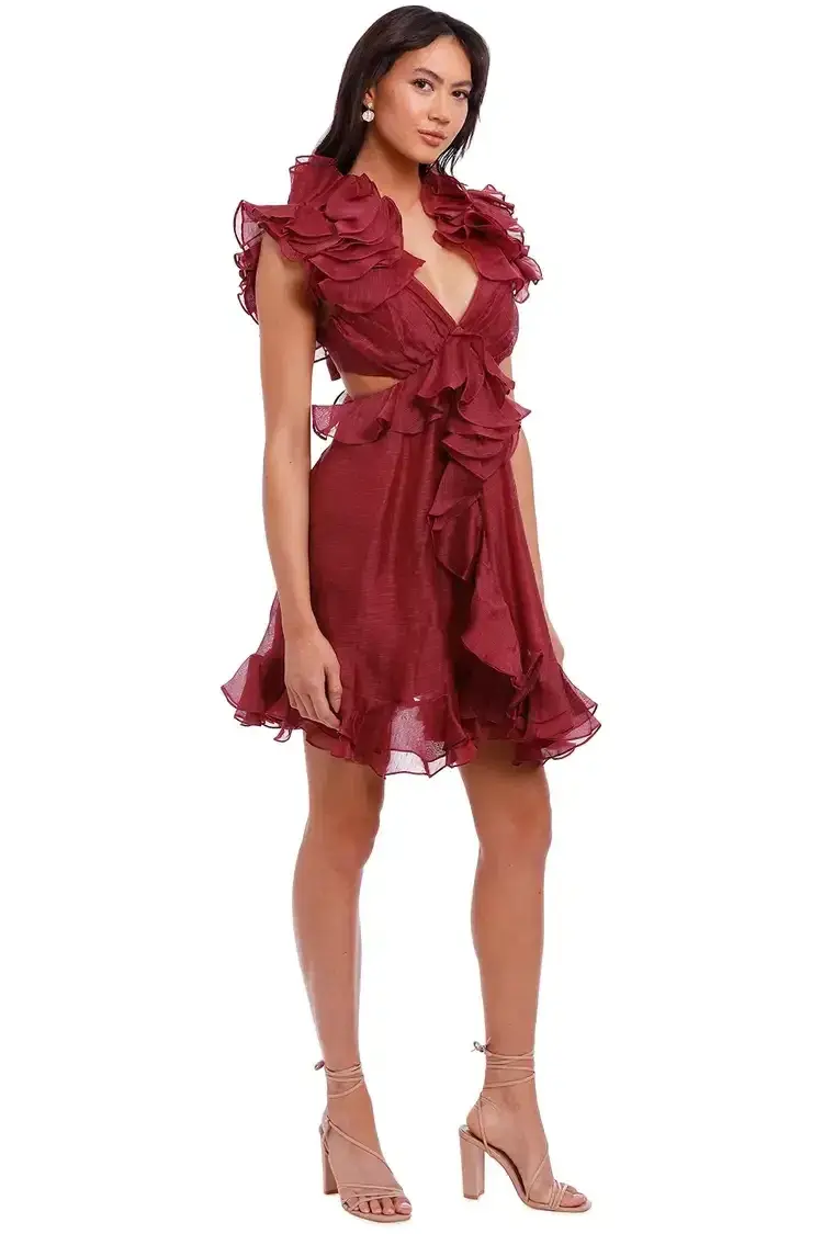 Zimmermann Ladybeetle Ruffle Mini Burgundy Size 8 AU for rent on The Volte - main image