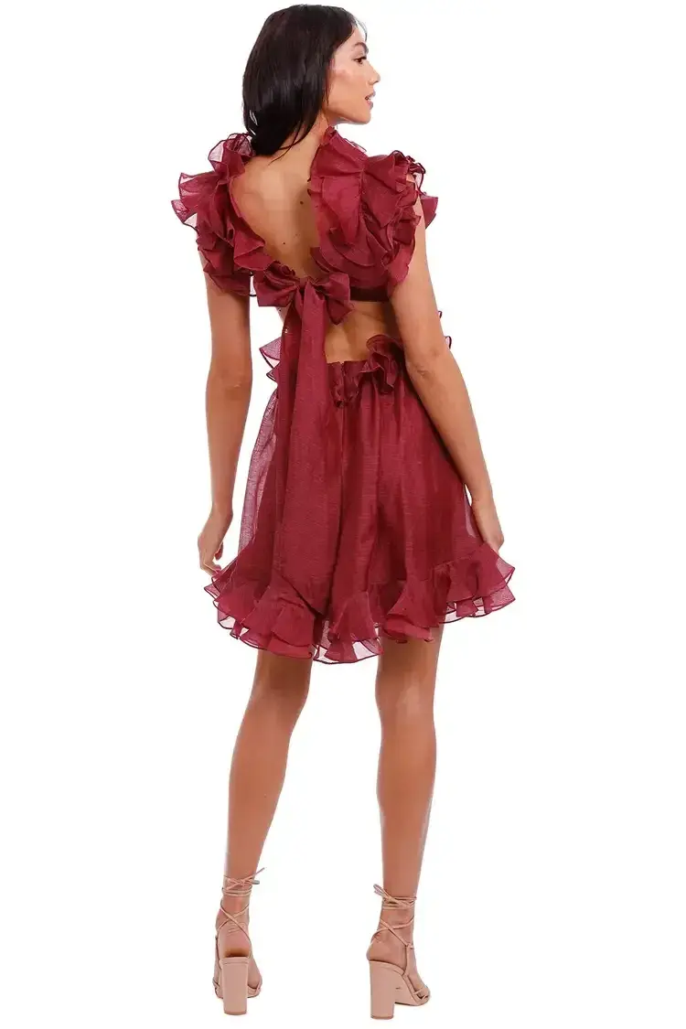 Zimmermann Ladybeetle Ruffle Mini Burgundy Size 8 AU for rent on The Volte - main image