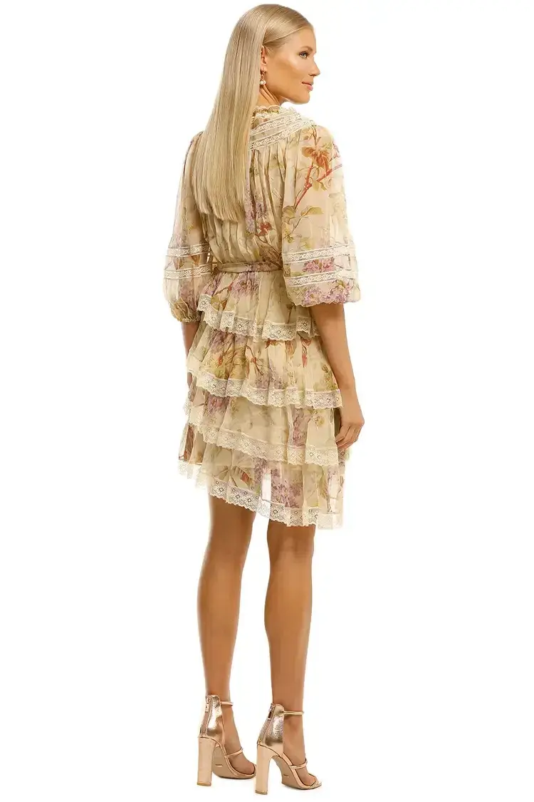 Zimmermann Sabotage Tiered Lace Mini Dress in Cream Wisteria Size 10 AU - Image 3