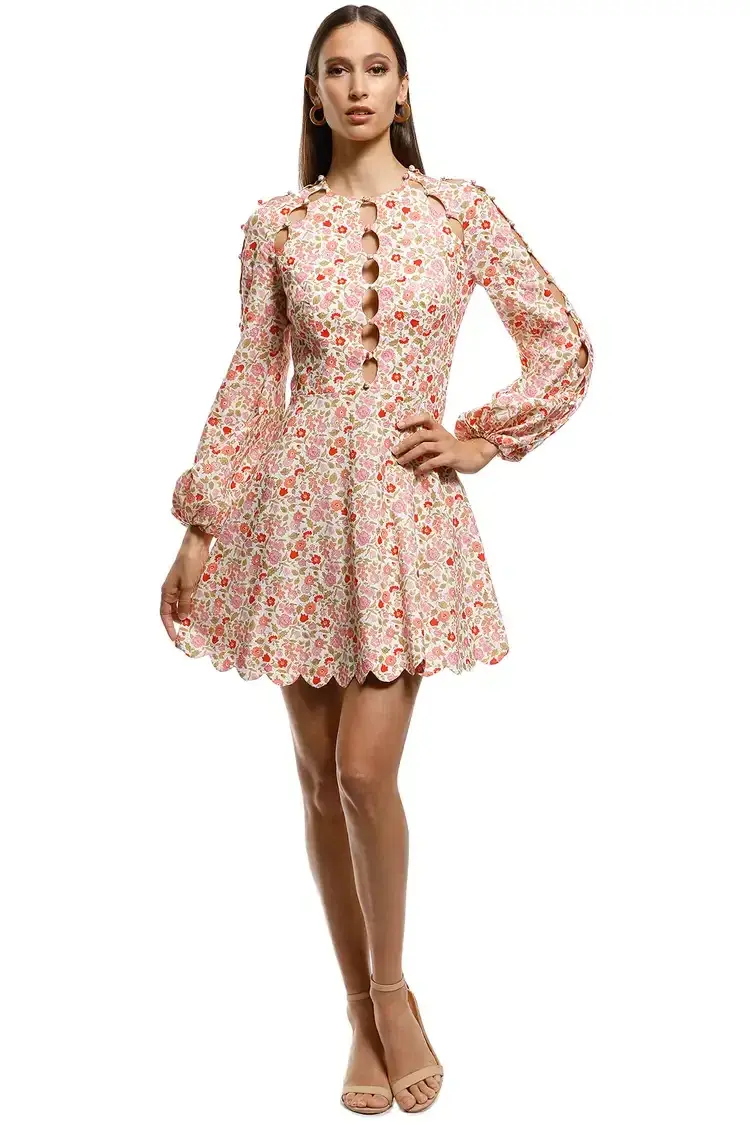 Zimmermann Goldie Scallop Short Dress Floral Size 12 AU - Image 1