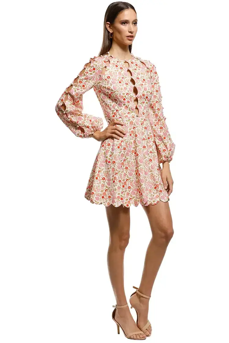 Zimmermann Goldie Scallop Short Dress Floral Size 12 AU - Image 2