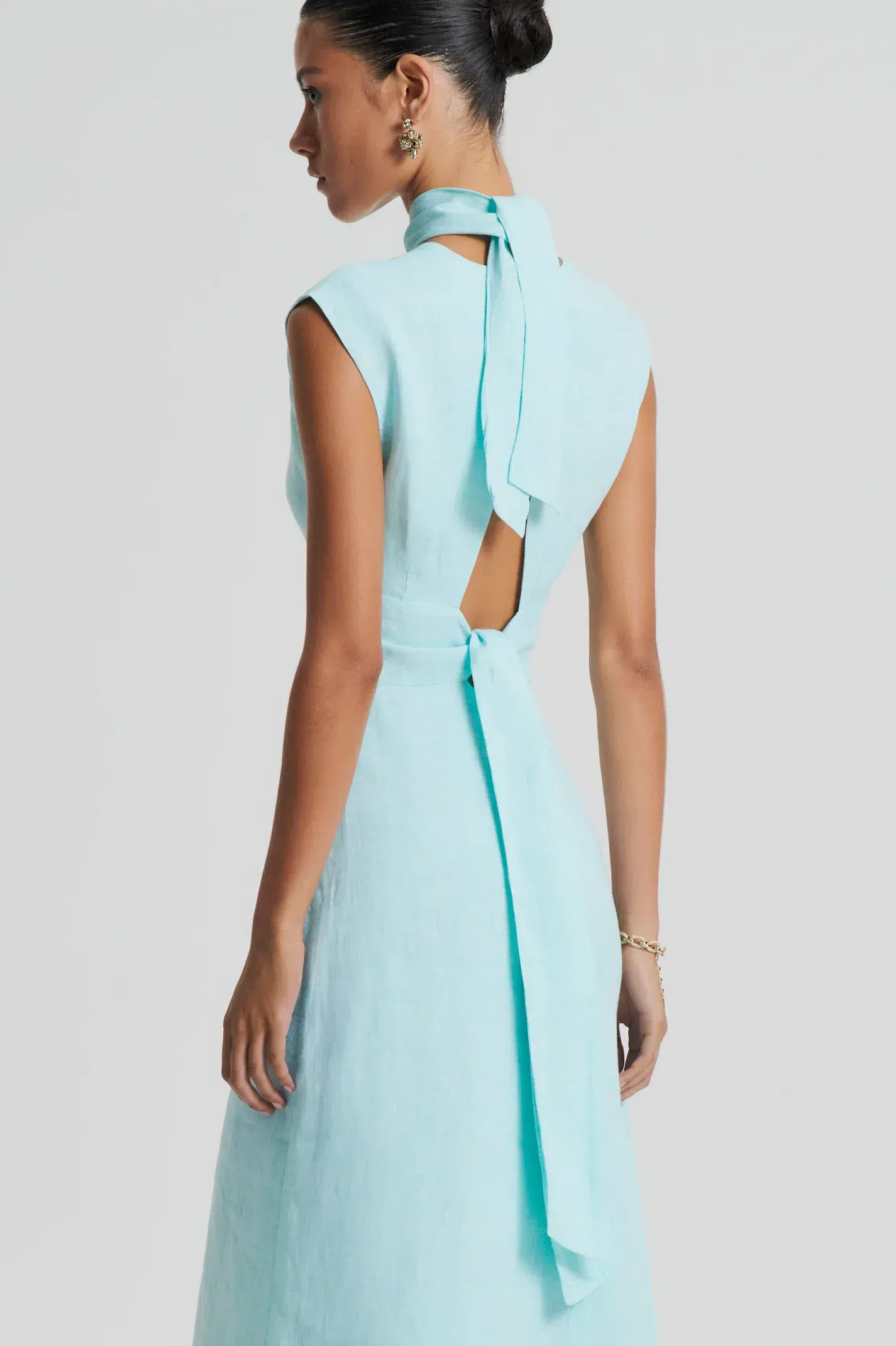 Scanlan Theodore Italian Linen Turban Twist Dress Midi Turquoise Size 10 - Image 4