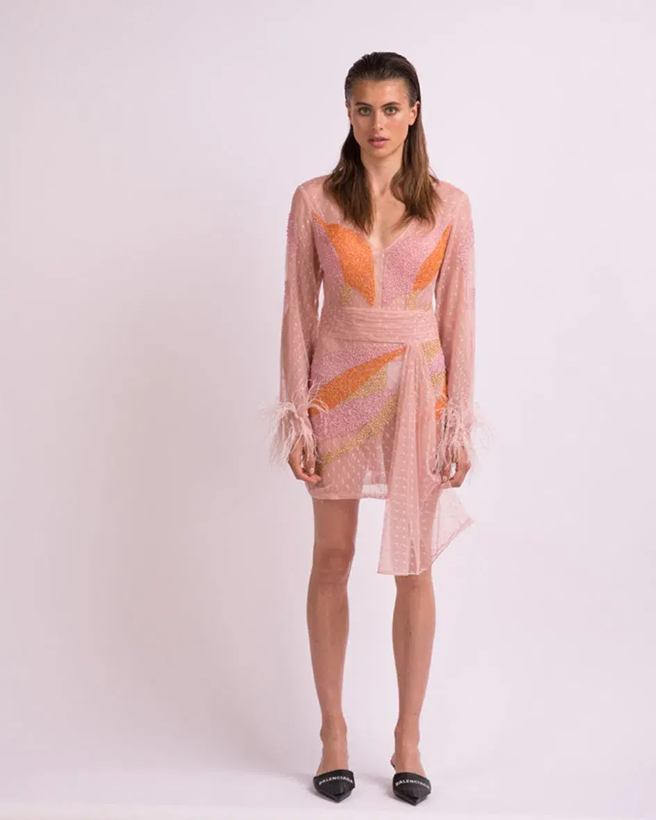 Ronda Wear Camille Embellished Dress Orange Size 10 - Image 1