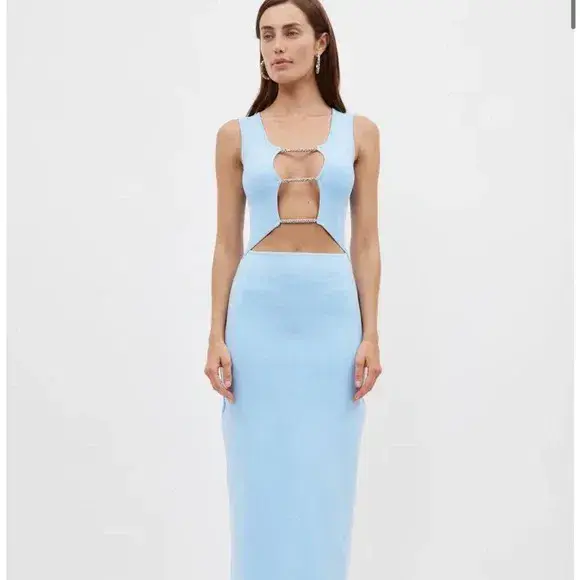 Christopher Esber Crystal Lattice Column Dress Ice Blue Size 6 - Image 2