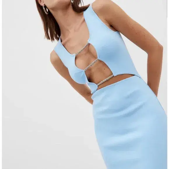 Christopher Esber Crystal Lattice Column Dress Ice Blue Size 6 for rent on The Volte - main image