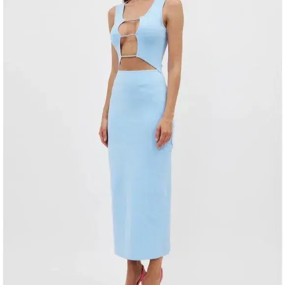 Christopher Esber Crystal Lattice Column Dress Ice Blue Size 6 for rent on The Volte - main image