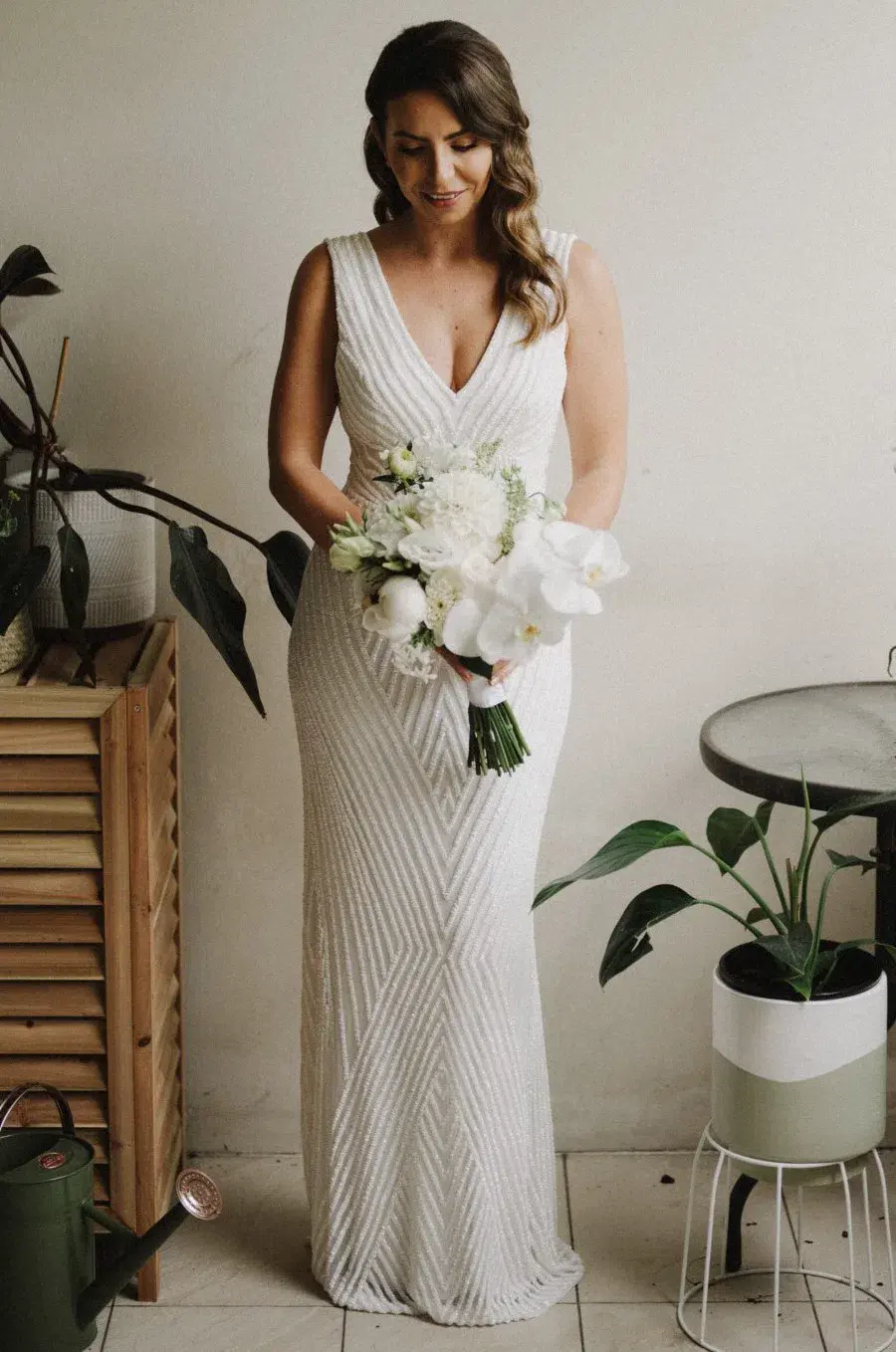 Rachel Gilbert Raquel Gown White Beaded Size 10 - Image 1