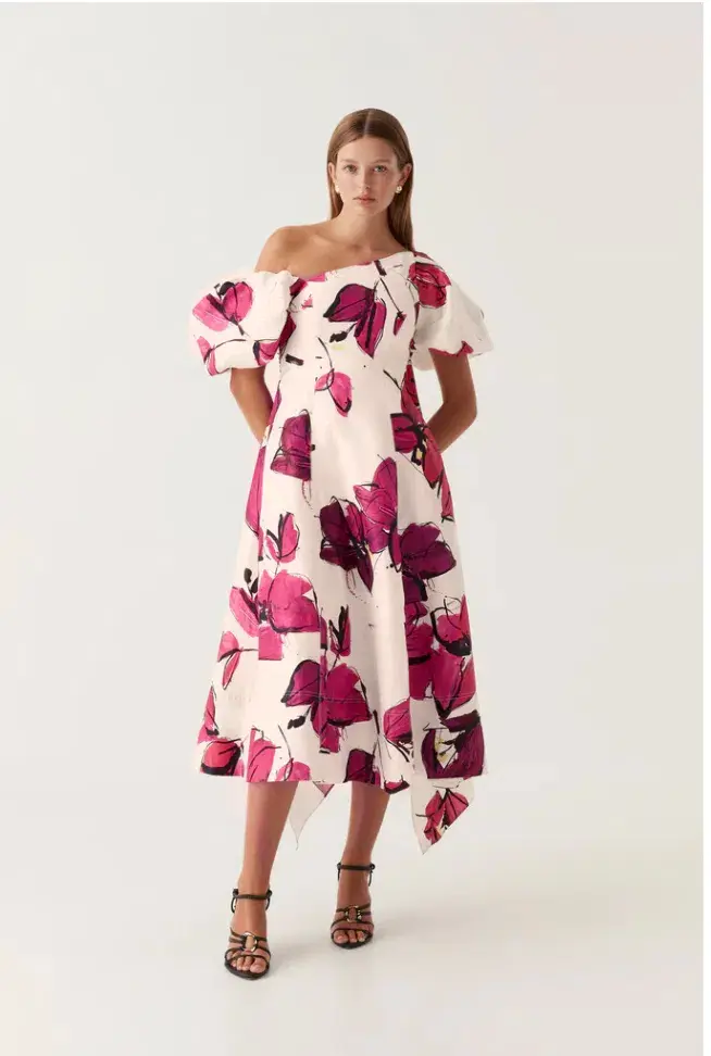 Aje Arista Tulip Sleeve Midi Dress Floral Size 16 - Image 1