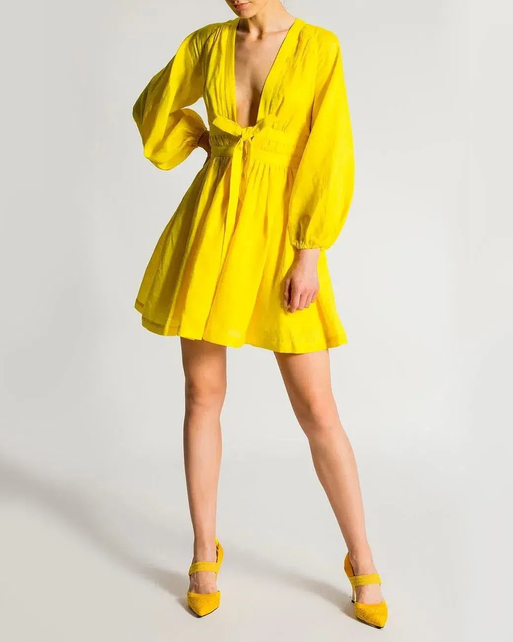 Zimmermann Shelly Plunge Mini Dress Yellow Size 0/Au 8 - Image 1