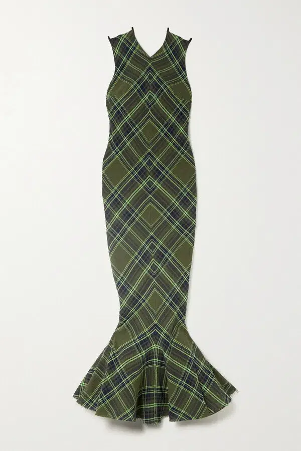 Connor Ives Fluted Checked Cotton Blend Gauze Midi Dress Print Size 6 - Image 4