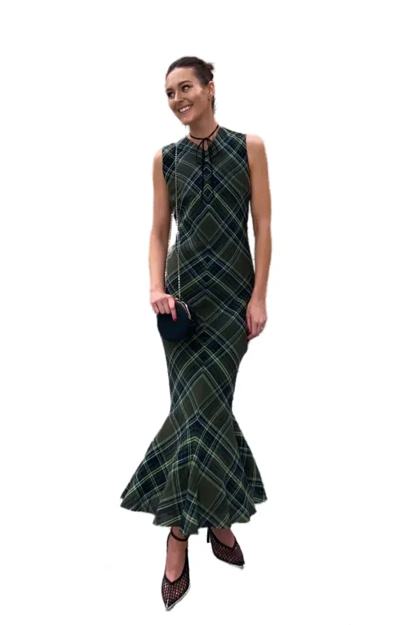 Connor Ives Fluted Checked Cotton Blend Gauze Midi Dress Print Size 6 - Image 3