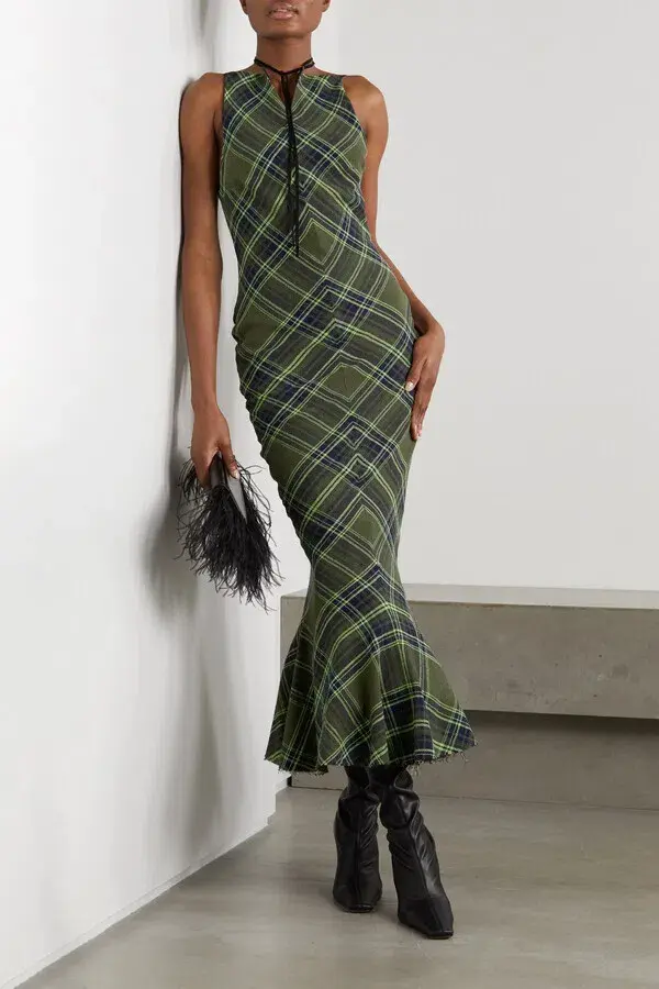 Connor Ives Fluted Checked Cotton Blend Gauze Midi Dress Print Size 6 - Image 1