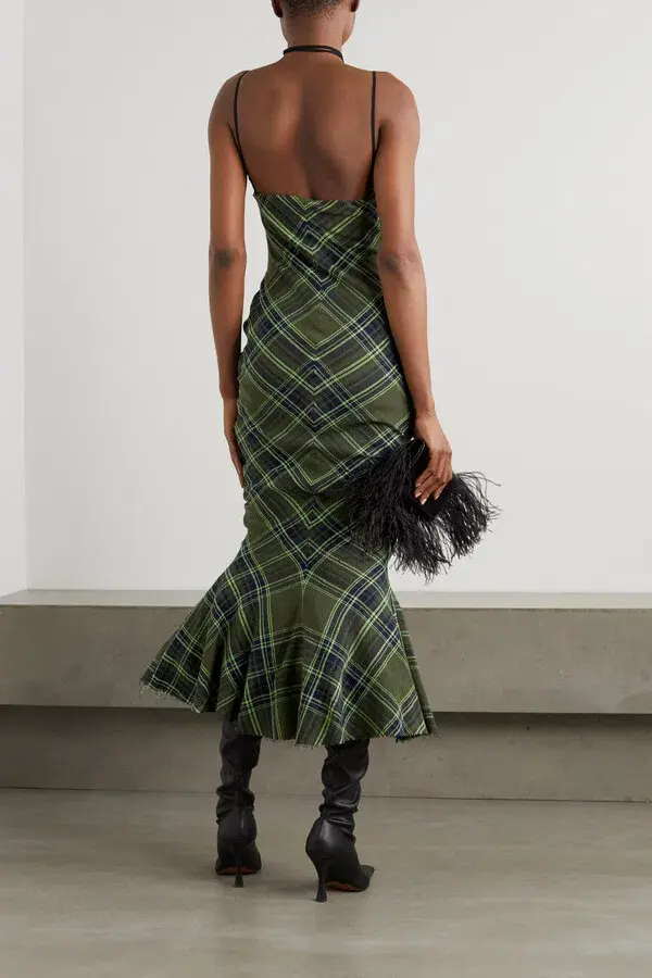 Connor Ives Fluted Checked Cotton Blend Gauze Midi Dress Print Size 6 - Image 2