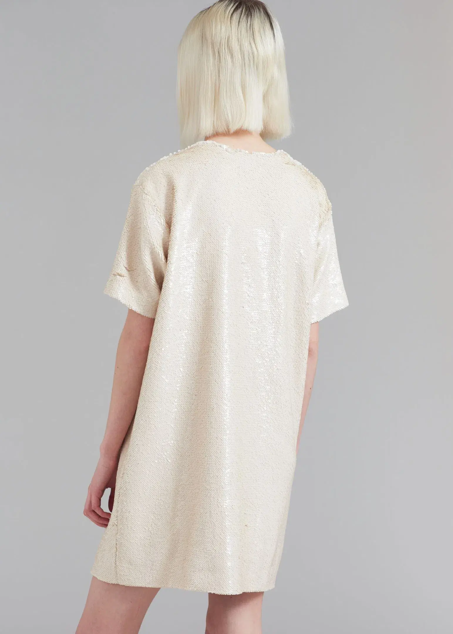 Frankie Shop Riley Sequin Tee Mini Dress Cream Size L/AU 12 - Image 3