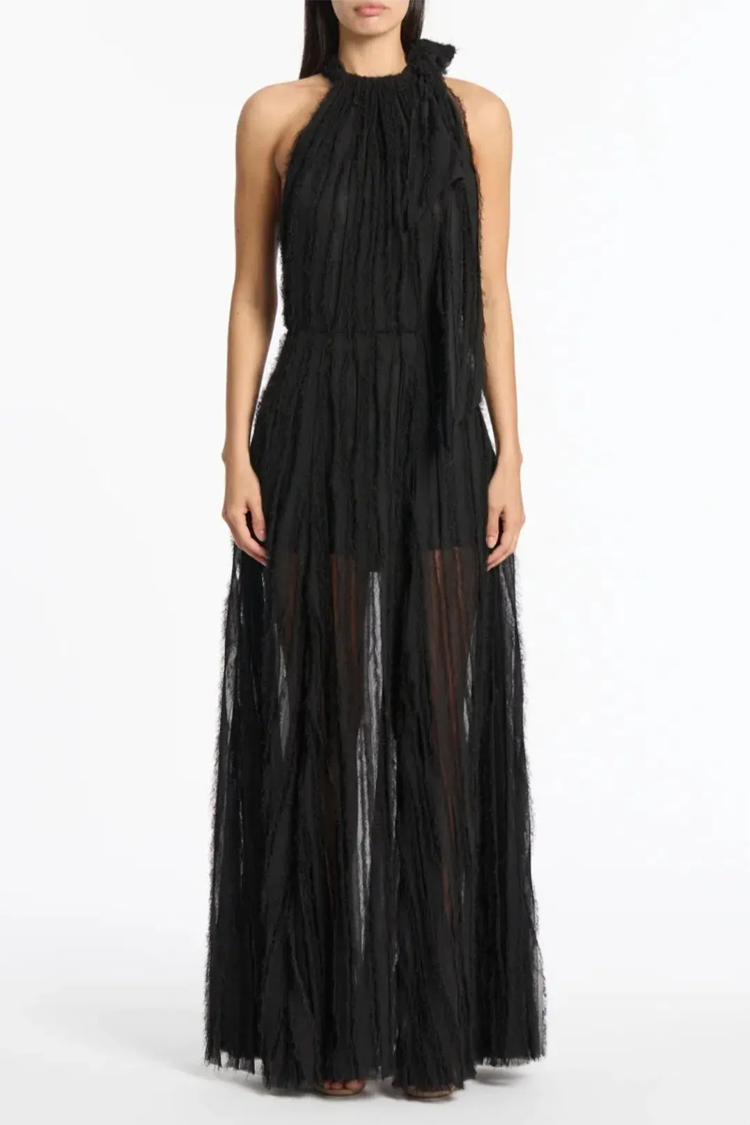 Carla Zampatti Shredded Tulle Halter Gown Black Size 14 - Image 1