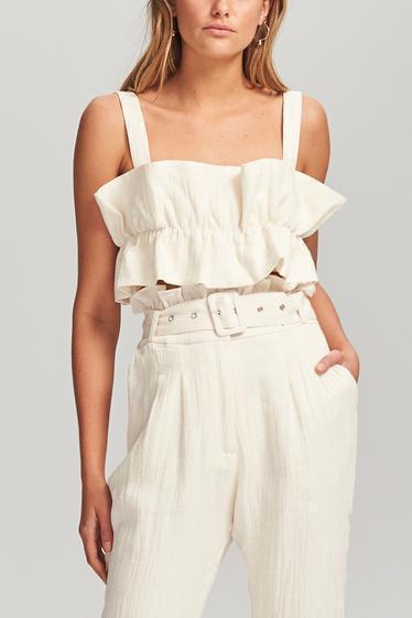 Steele Aster Crop Top and Linen Pants Set Cream Size 6 - Image 2