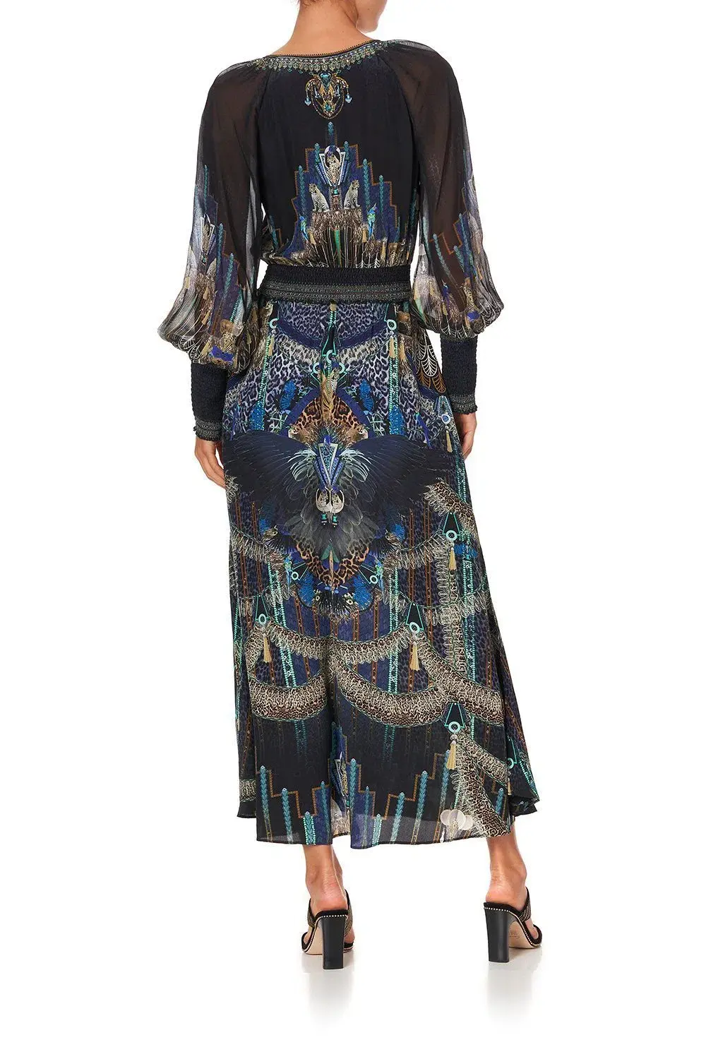 Camilla Black Dress With Shirred Waist in Dripping In Deco Size 8 - Image 2