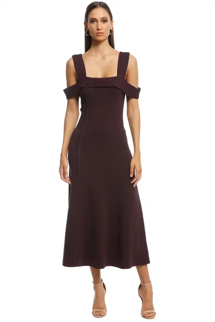 Camilla and Marc Carole Fit and Flare Midi Dress in Burgundy Size 12 - Image 1
