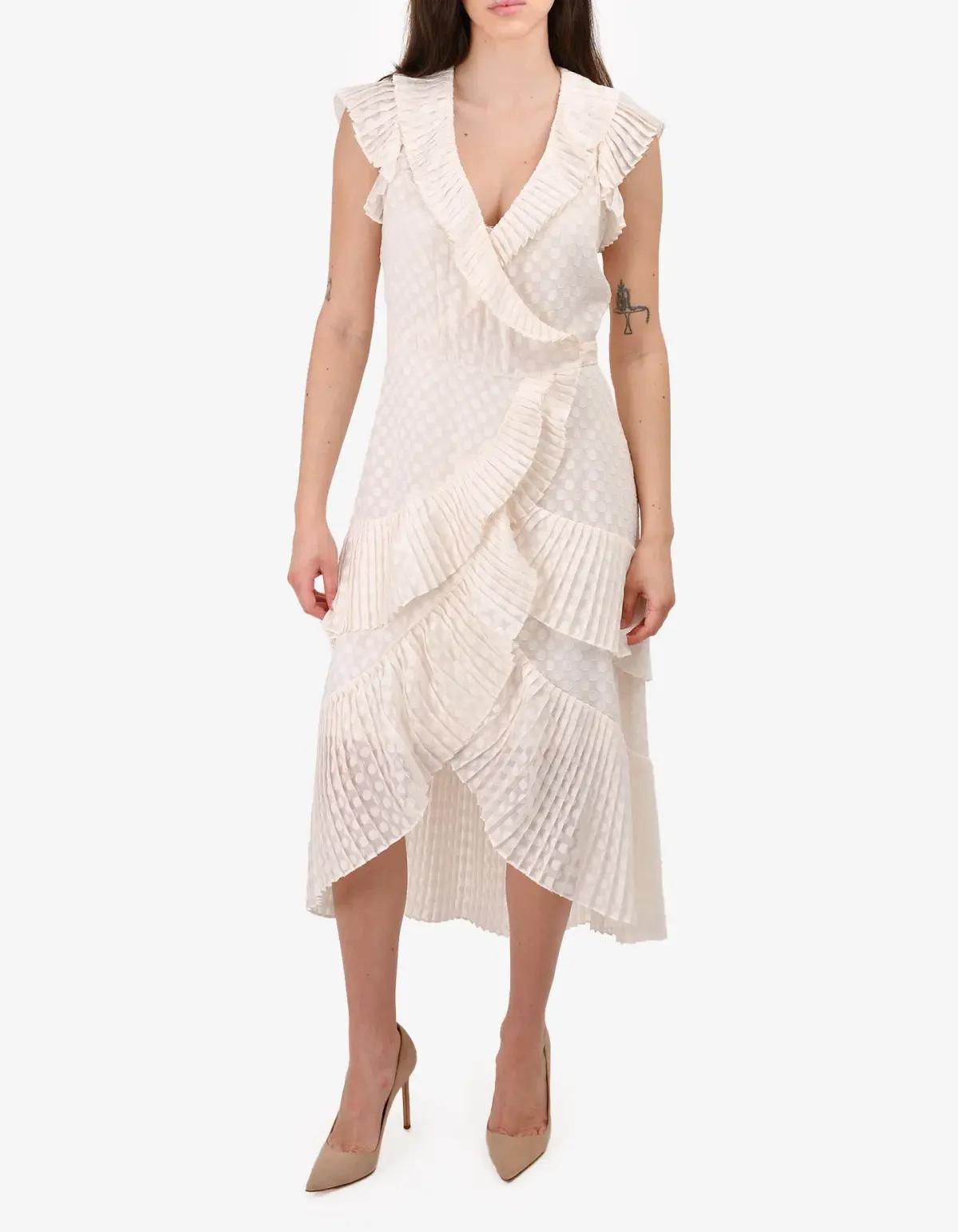 Zimmermann Plisse Wrap Midi Dress Pearl Size  - Image 1