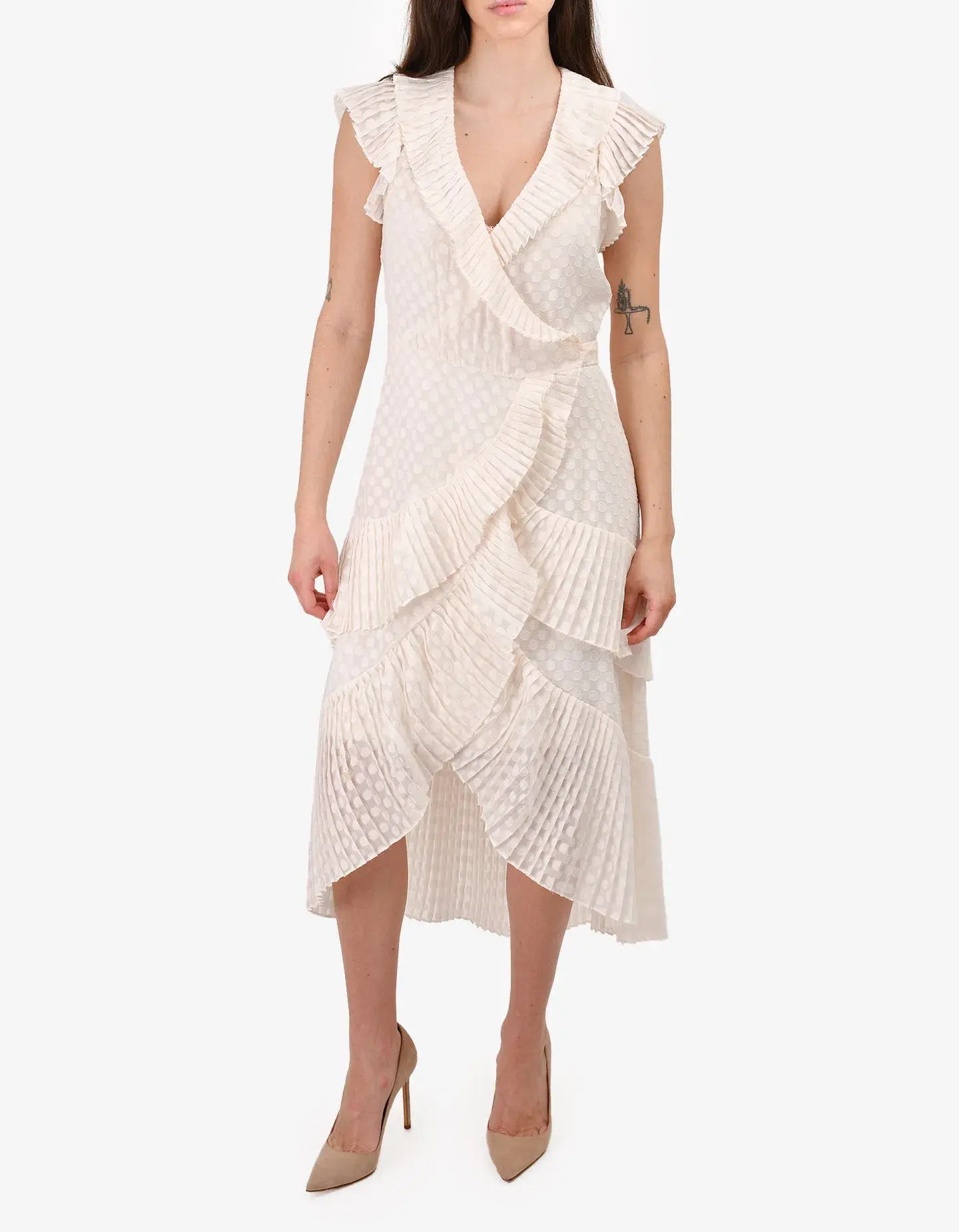 Zimmermann Plisse Wrap Midi Dress Pearl Size  - Image 1