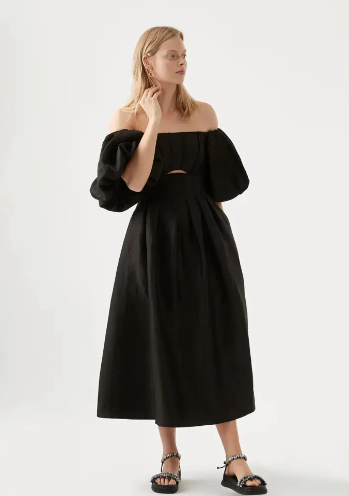 Aje Eugenie Off Shoulder Midi Dress Black Size 8 - Image 1