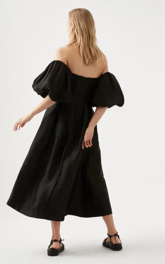 Aje Eugenie Off Shoulder Midi Dress Black Size 8 for rent on The Volte - main image