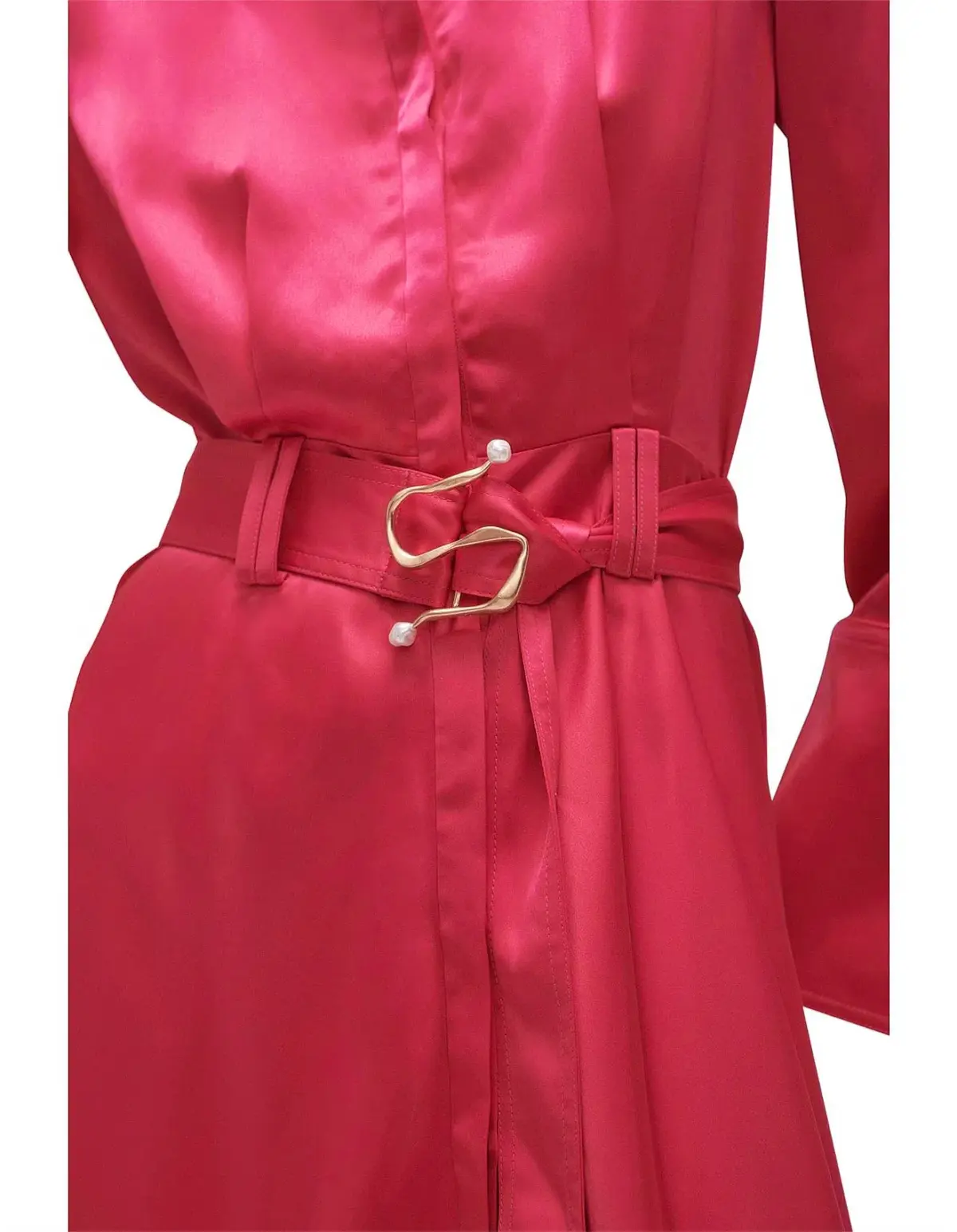 Aje Echo Belted Midi Shirt Dress Hot Pink Size 10 - Image 4