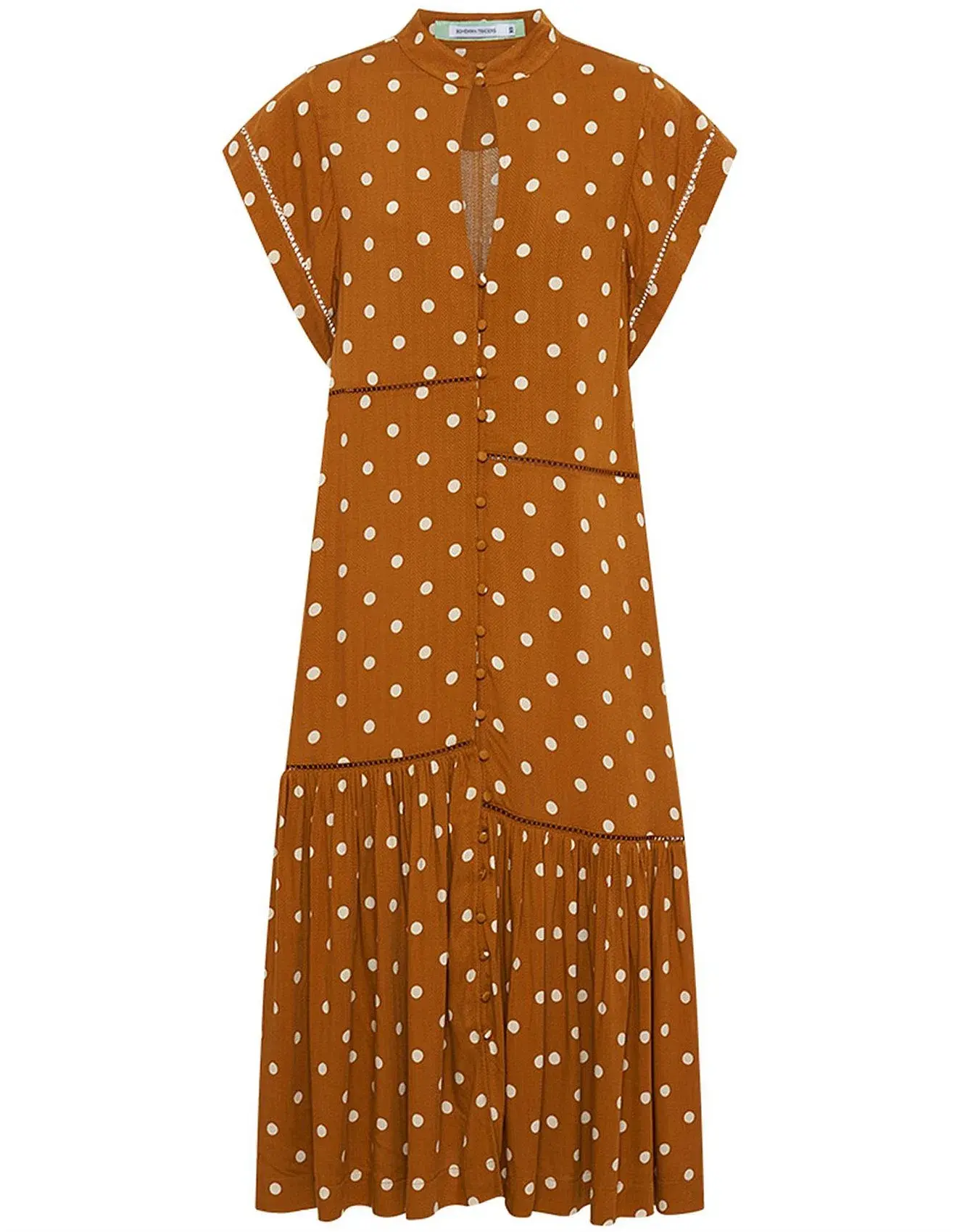 Bohemian Traders Polka Dot Lattice Midi Dress Brown Size 8 - Image 5