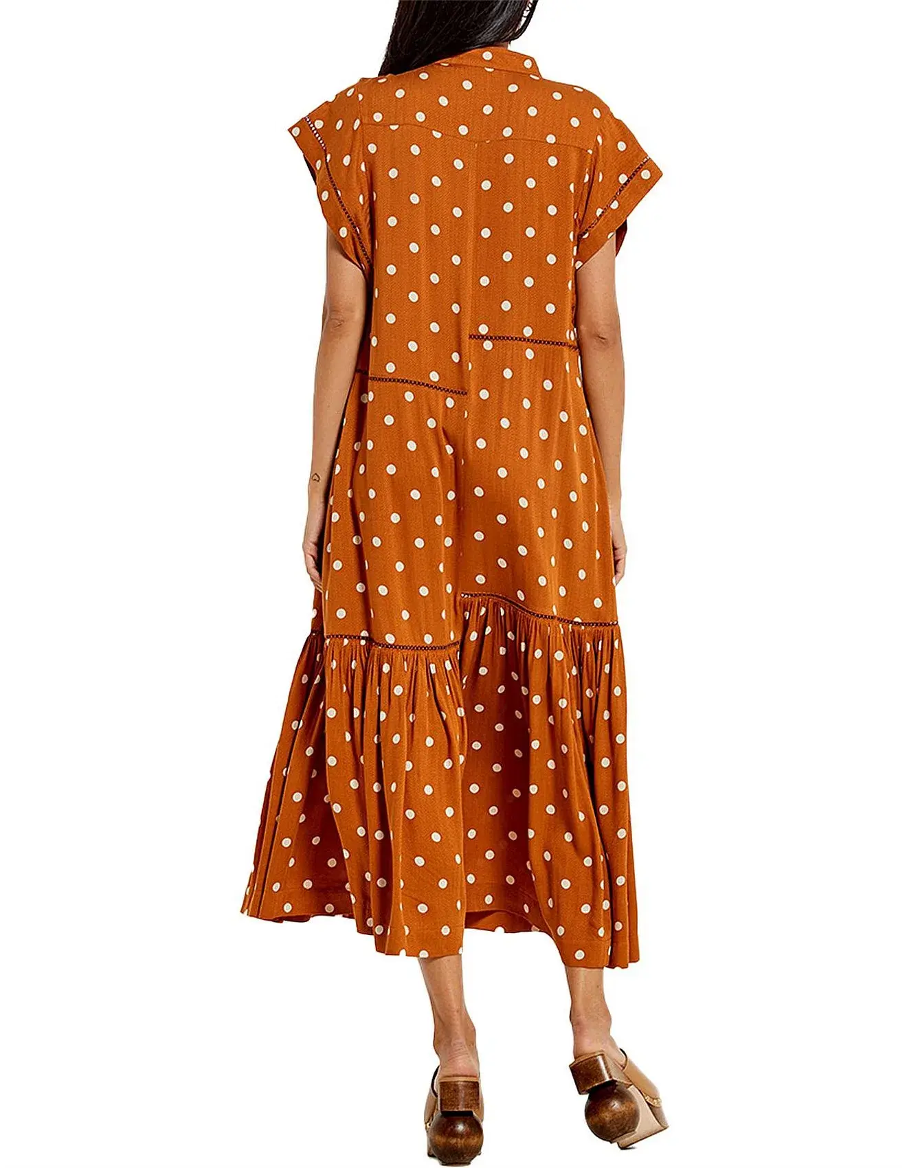 Bohemian Traders Polka Dot Lattice Midi Dress Brown Size 8 - Image 4