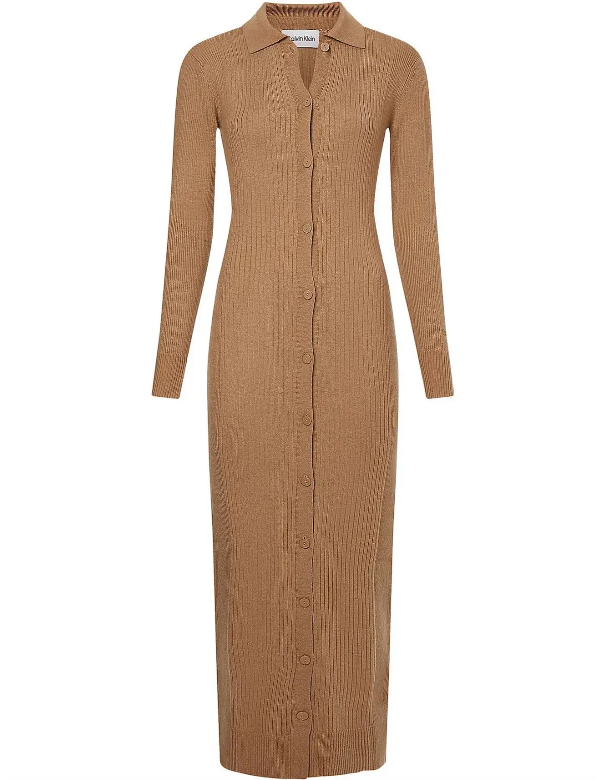 Calvin Klein Wool Tencel Rib Midi Dress Safari Canvas Size 10 - Image 7