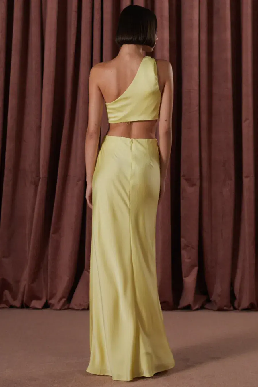 MISHA Kristin Satin Gown Soft Lime Yellow Size 8/S  - Image 3