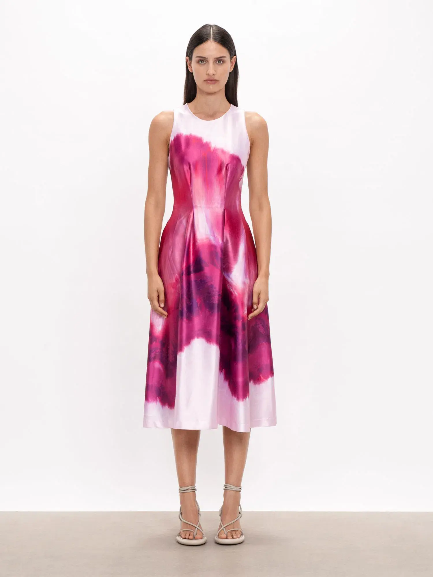 Veronika Maine Marbled Satin Midi Dress Fuchsia Size 6 - Image 1