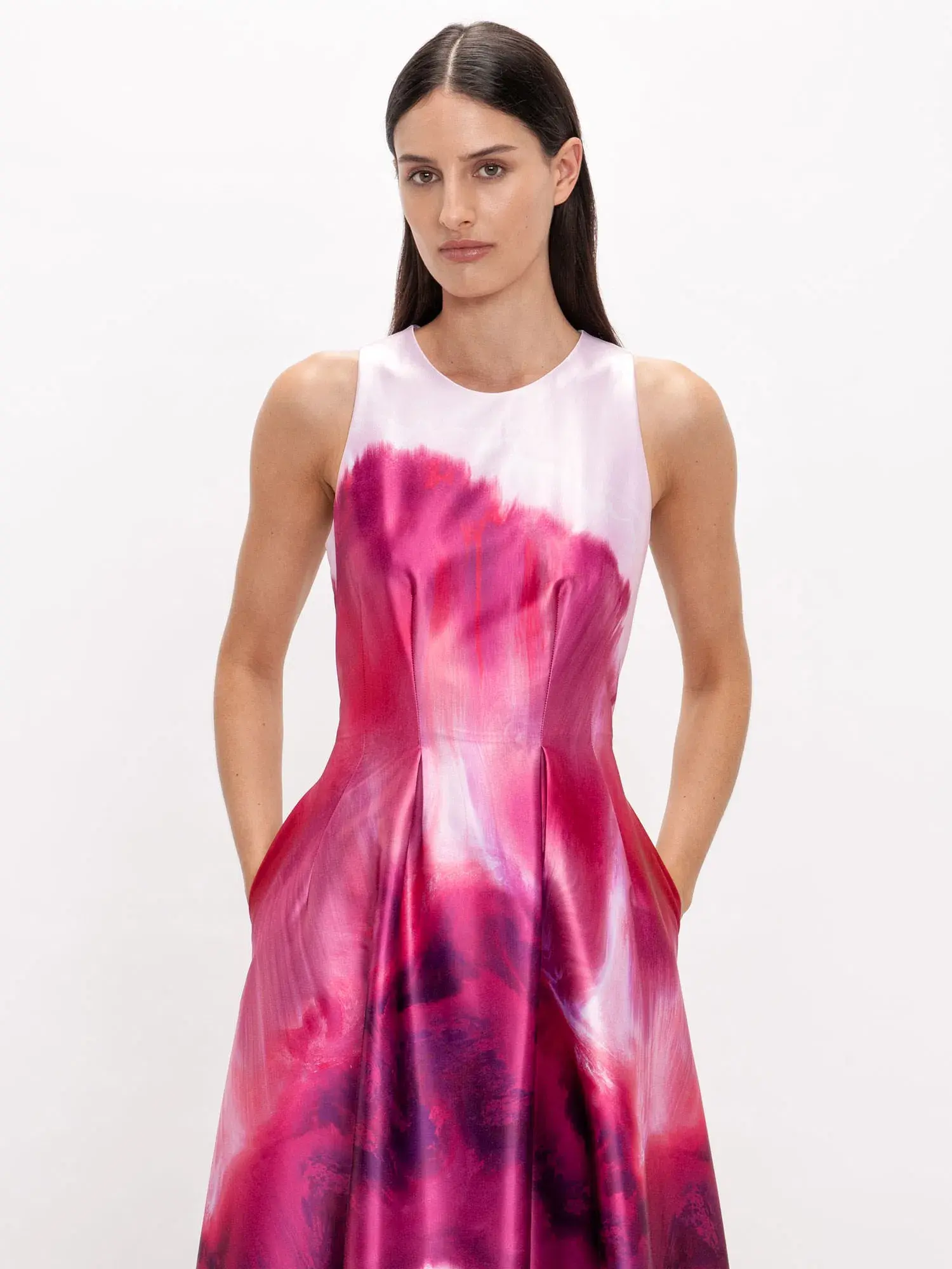 Veronika Maine Marbled Satin Midi Dress Fuchsia Size 6 - Image 2