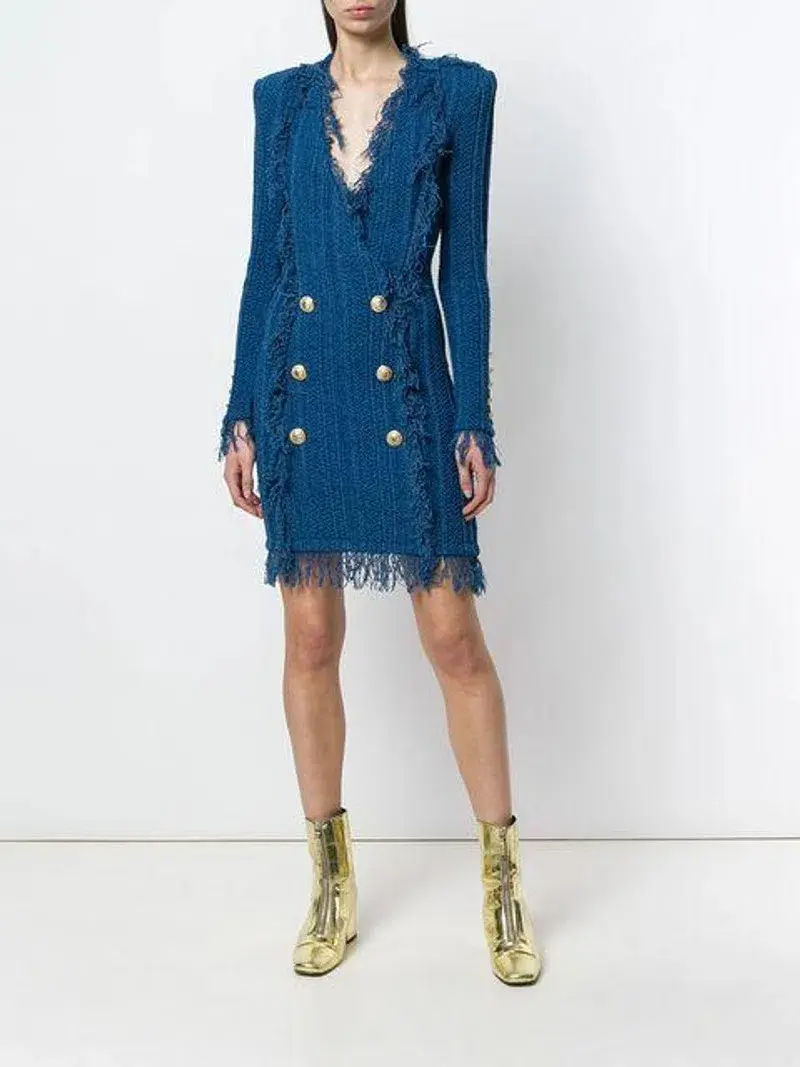 Balmain Knit Mini Dress Blue Size FR 38 / AU 10 - Image 1