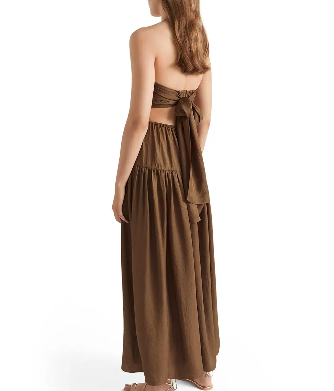 Seed Heritage Strapless Satin Maxi Cut Out Gown Brown Size 8 for rent on The Volte - main image