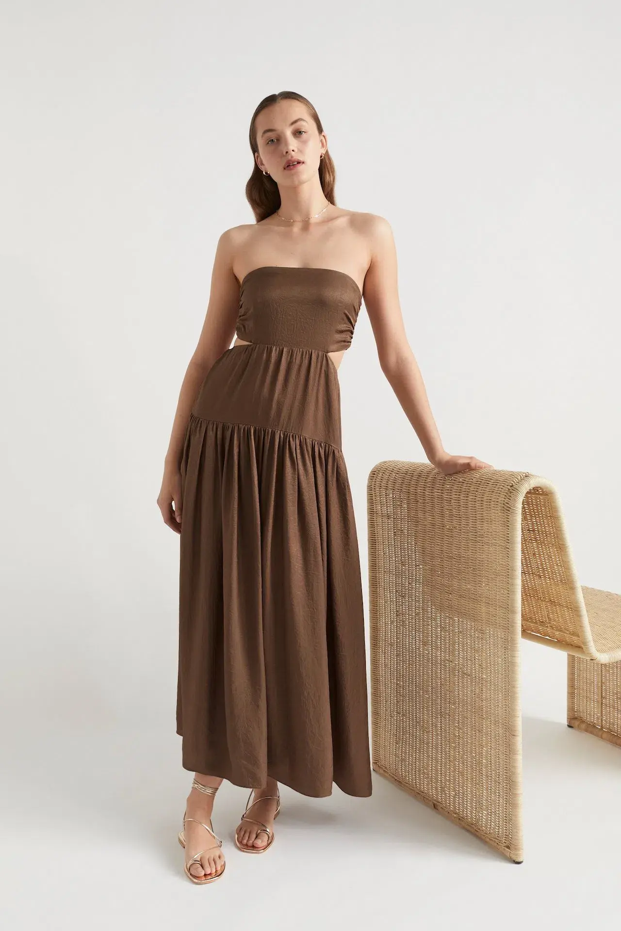Seed Heritage Strapless Satin Maxi Cut Out Gown Brown Size 8 - Image 1