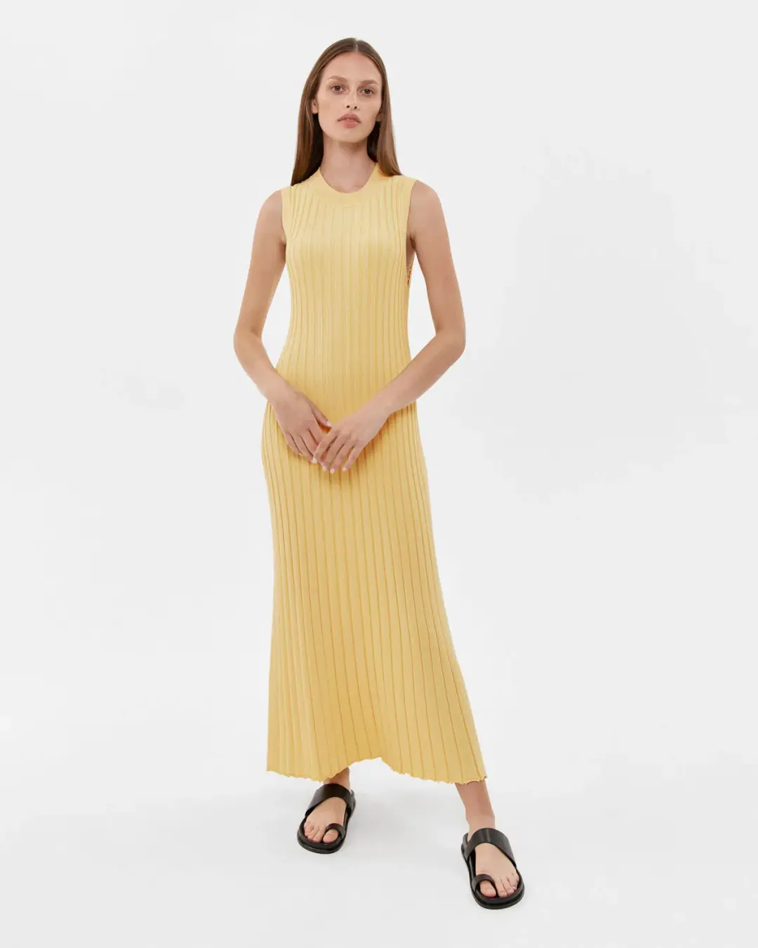 Jag Sleeveless Ribbed Knit Maxi Dress Lemon Size S / AU 8 for rent on The Volte - main image