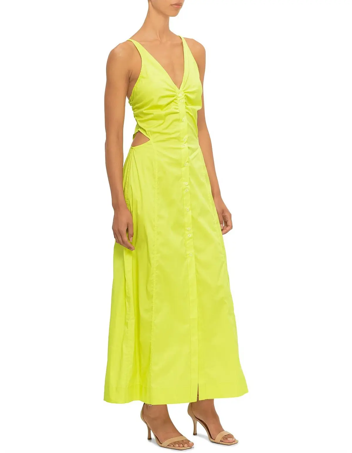 Ganni Stretch Cotton Maxi Dress Yellow Size 12 - Image 2