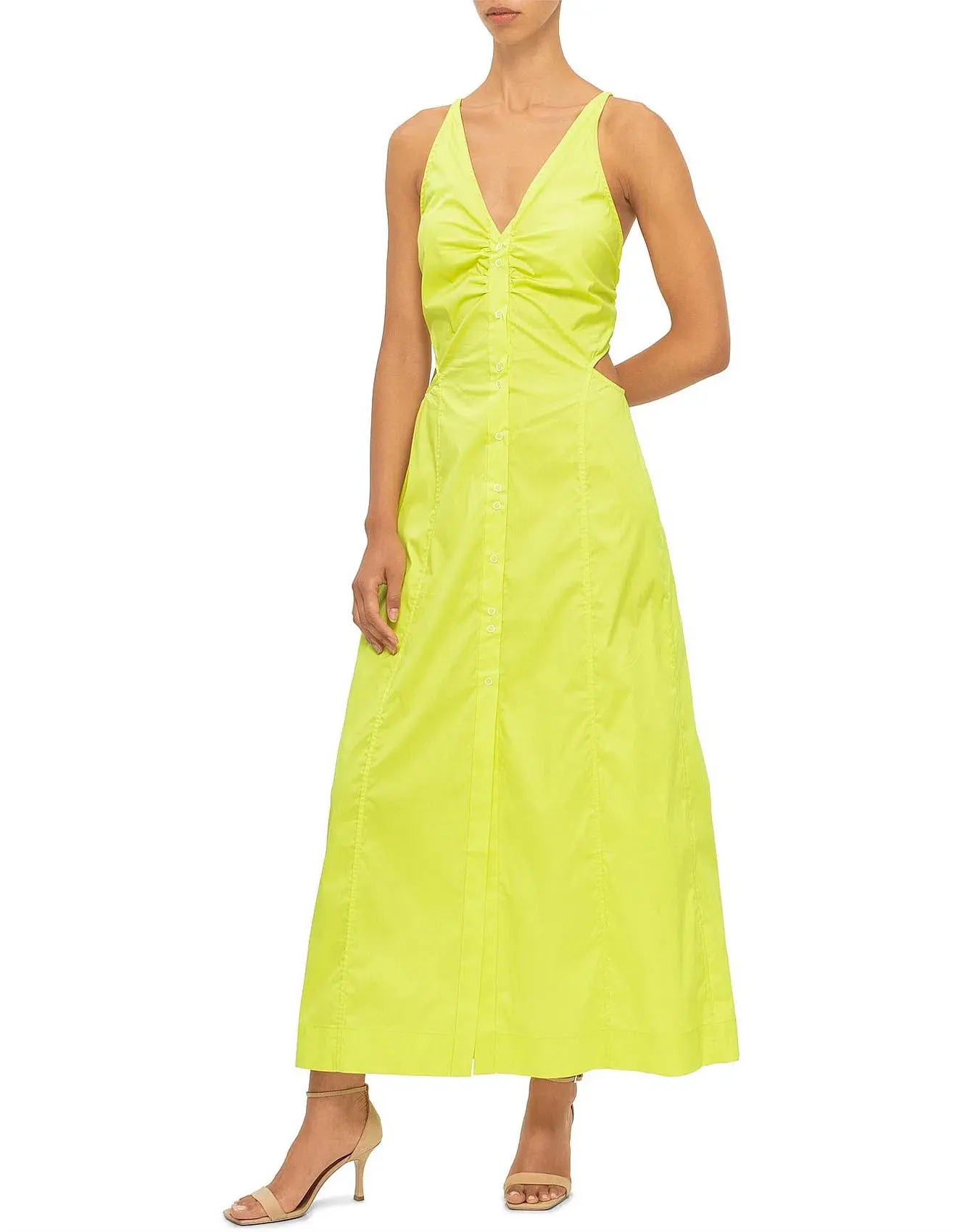 Ganni Stretch Cotton Maxi Dress Yellow Size 12 - Image 4