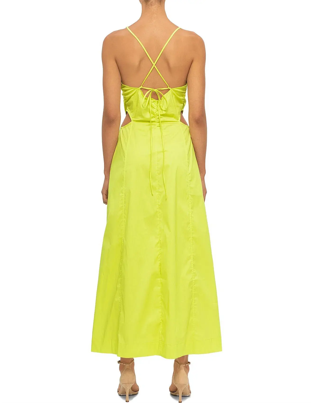 Ganni Stretch Cotton Maxi Dress Yellow Size 12 - Image 3