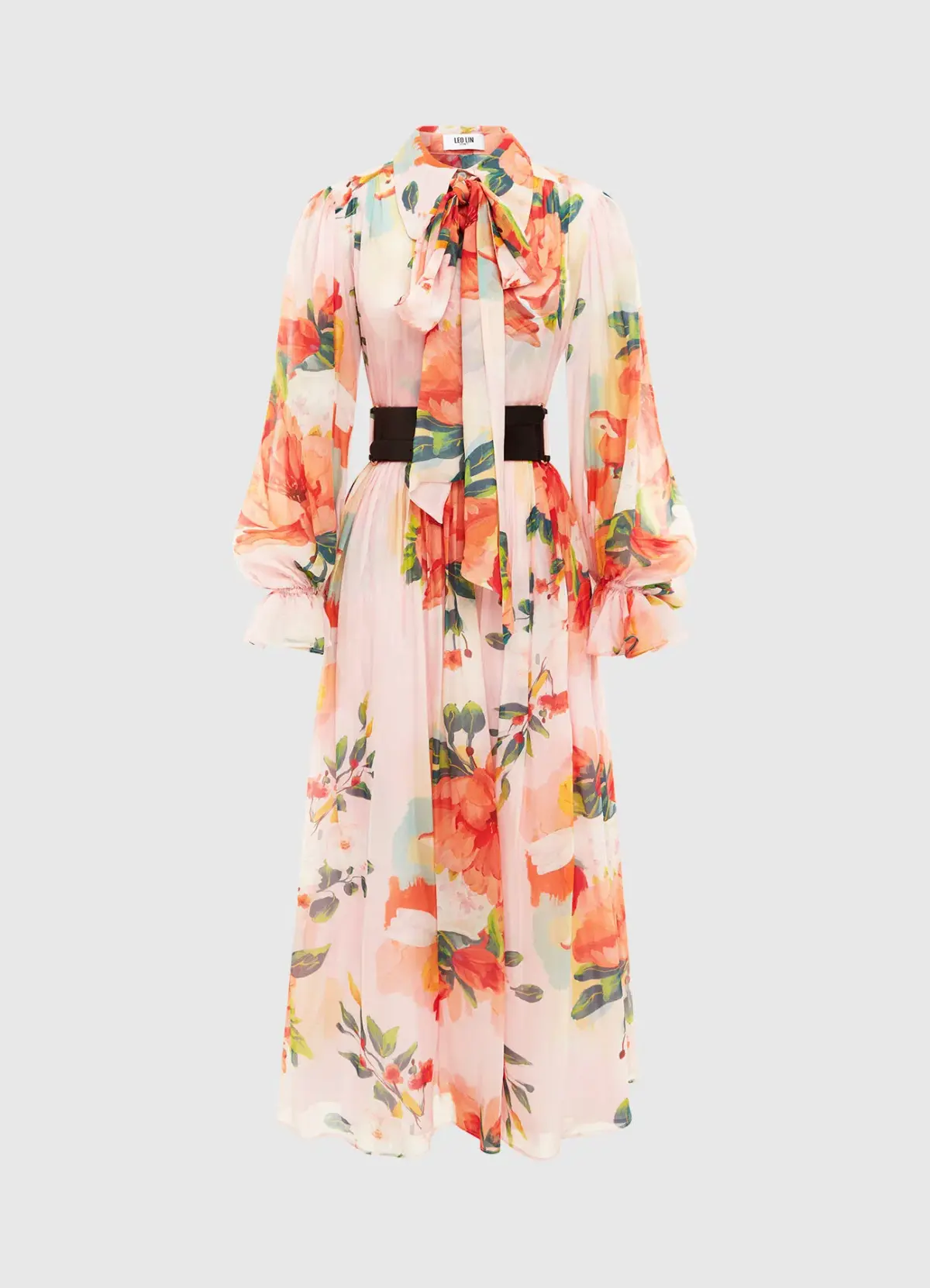 Leo Lin Florescence Silk Midi Dress Blossom Sorbet Floral Print Size 14 - Image 1