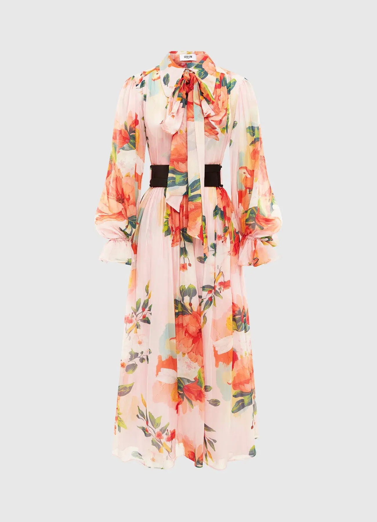 Leo Lin Florescence Silk Midi Dress Blossom Sorbet Floral Print Size 14 - Image 1