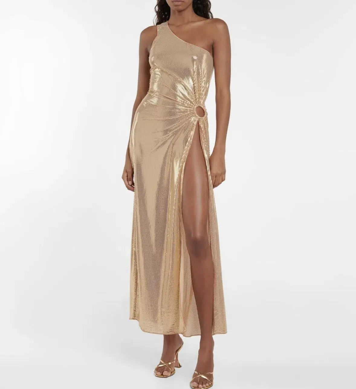 Oséree One Shoulder Lamé Gown Gold Size S / AU 8 - Image 1