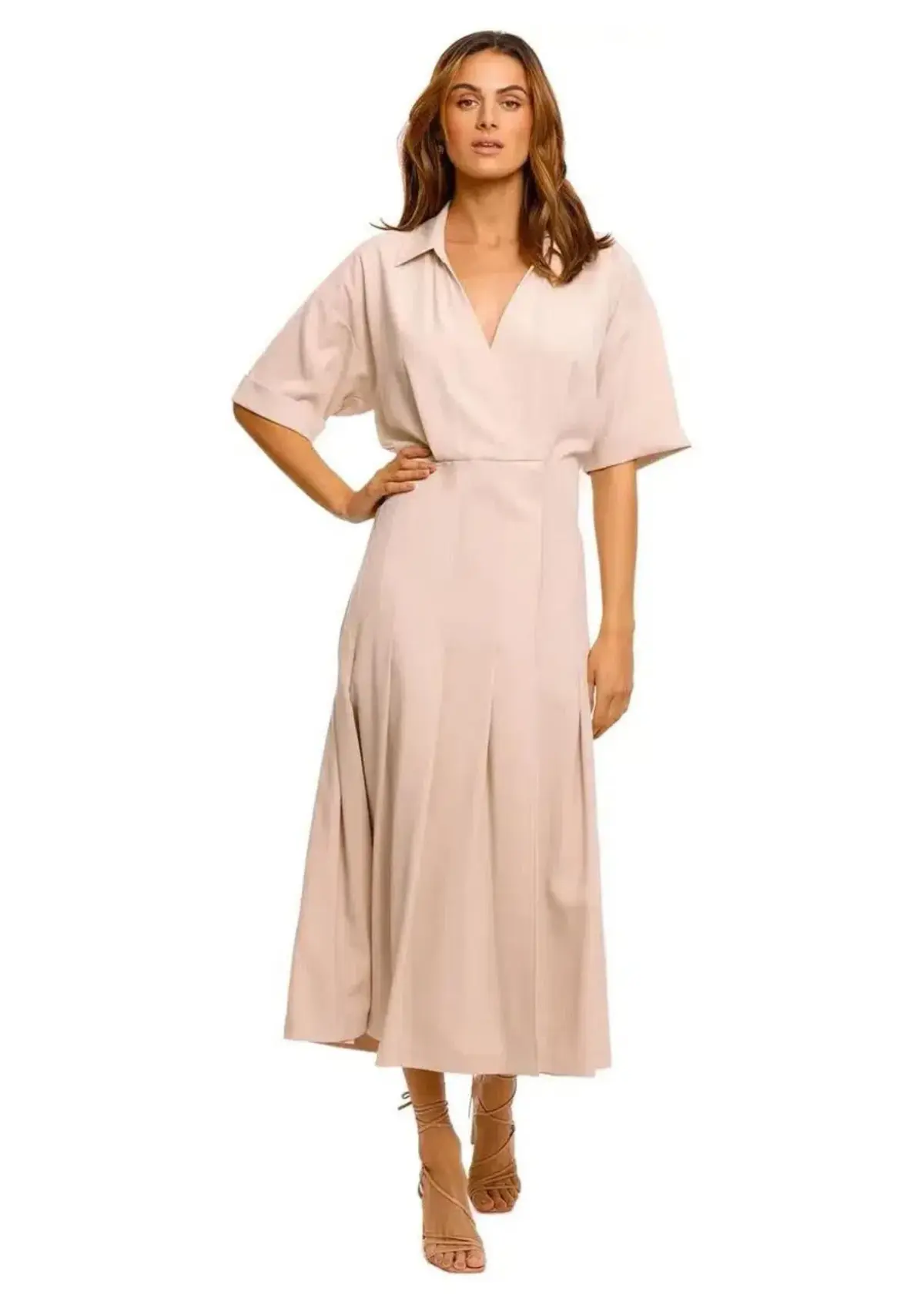 Camilla and Marc Corsica Pleated Dress in Oatmeal Size 14 - Image 1