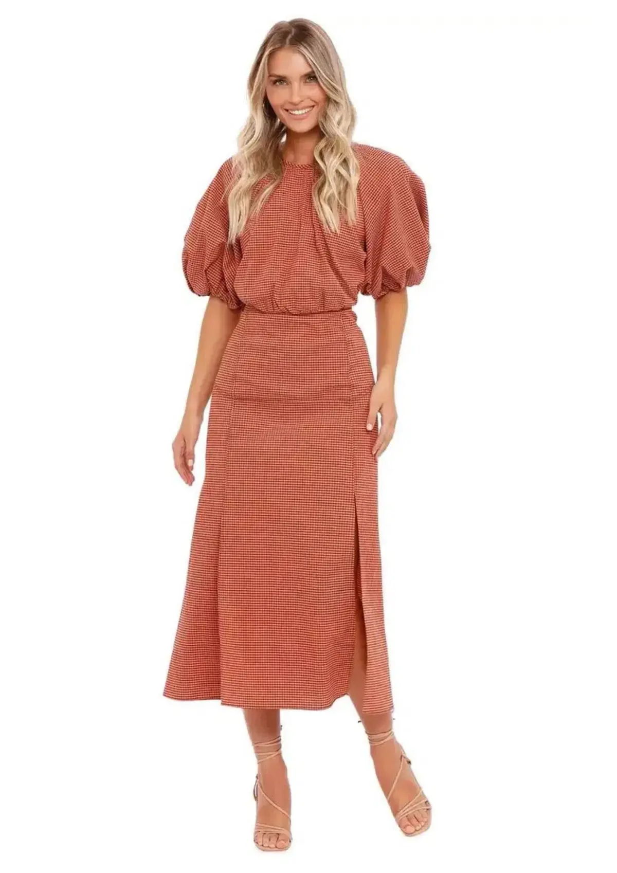 Camilla and Marc Vega Midi Dress in Pink Check Size 12 - Image 1