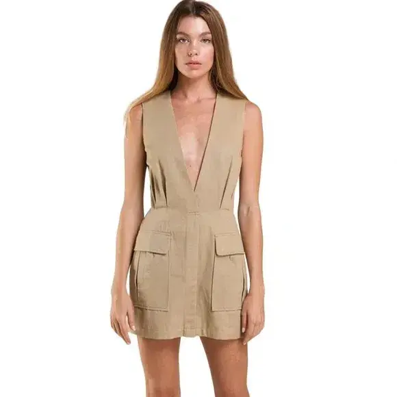 House of CB London Deep V Neck Mini Dress Safari Size 6 - Image 2