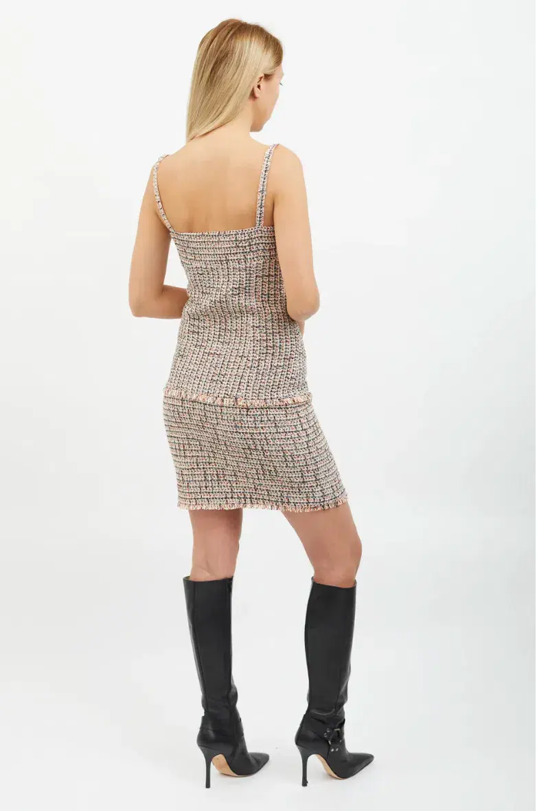 Chanel Tweed Frayed Edge Mini Dress Orange & Black Size M / AU 10 - Image 3